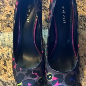 Nine West Black and Pink Leopard Print Heels